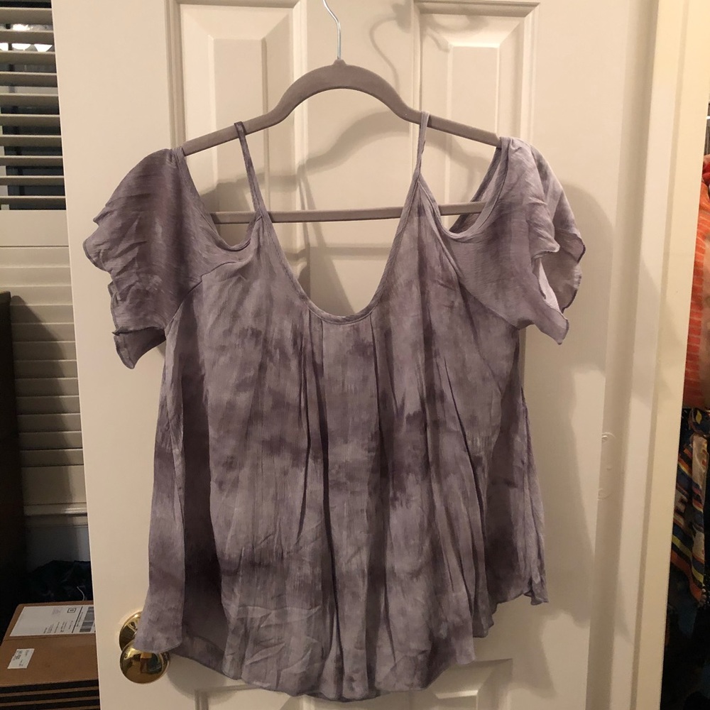 Grey patterned cold shoulder blouse